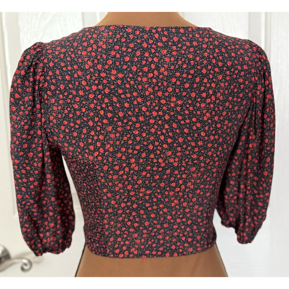 Zara NWT Floral Print Ruched Floral Sweetheart Crop Top Balloon Sleeve Size XS‎ - Picture 7 of 16